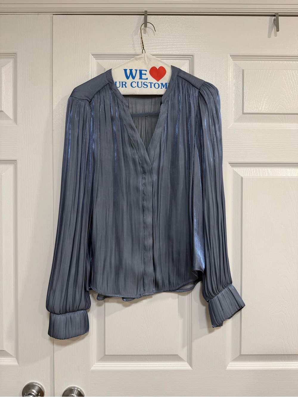 MELLODAY Pleated Satin Button-Down Blouse - Slate Blue